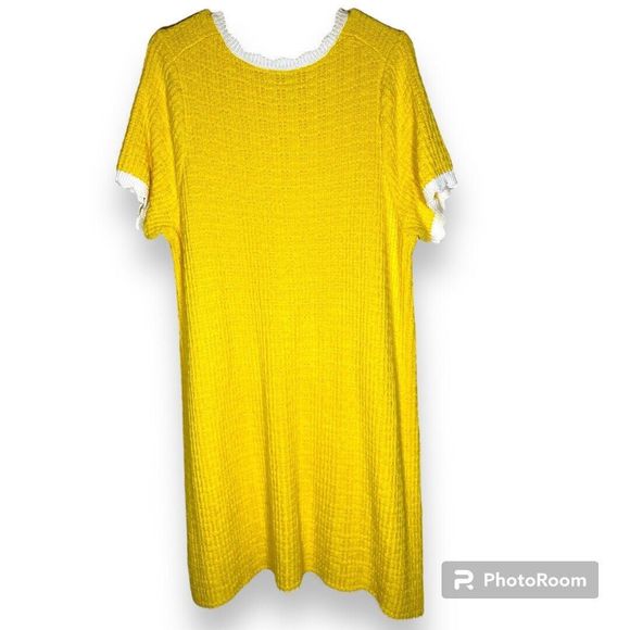 FREE ASSEMBLY WOMENS YELLOW KNIT MINI DRESS SCALLOPED TRIM Size XL - Picture 5 of 14